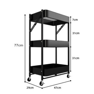 SOGA 3 Tier Steel Black Foldable Kitchen Cart Multi-Functional Shelves Portable Storage Organizer with Wheels, Garden, Tools & Hardware, Garage Storage & Organisation, Utility Shelves, , ,  - NZ DEPOT 2