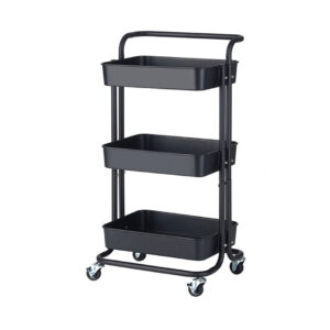 SOGA 3 Tier Steel Black Movable Kitchen Cart Multi-Functional Shelves Portable Storage Organizer with Wheels, Garden, Tools & Hardware, Garage Storage & Organisation, Utility Shelves, , ,  - NZ DEPOT 1