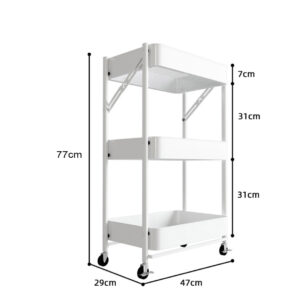 SOGA 3 Tier Steel White Foldable Kitchen Cart Multi-Functional Shelves Portable Storage Organizer with Wheels, Garden, Tools & Hardware, Garage Storage & Organisation, Utility Shelves, , ,  - NZ DEPOT 2