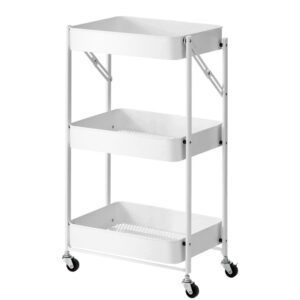 SOGA 3 Tier Steel White Foldable Kitchen Cart Multi-Functional Shelves Portable Storage Organizer with Wheels, Garden, Tools & Hardware, Garage Storage & Organisation, Utility Shelves, , ,  - NZ DEPOT 1