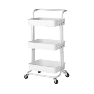 SOGA 3 Tier Steel White Movable Kitchen Cart Multi-Functional Shelves Portable Storage Organizer with Wheels, Garden, Tools & Hardware, Garage Storage & Organisation, Utility Shelves, , ,  - NZ DEPOT 1