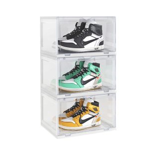 SOGA 3 Tier Transparent Portable Shoe Organiser Sneaker Footwear Folding Plastic Bin Stackable Storage Box with Magnetic Door, Furniture, Storage & Shelving, Shoe Storage, , ,  - NZ DEPOT 1