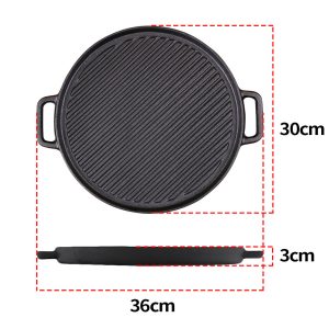 SOGA 30cm Round Cast Iron Ribbed BBQ Pan Skillet Steak Sizzle Platter with Handle, Home & Living, Kitchen & Dining, Cookware, Frying Pans, ,  - NZ DEPOT 2