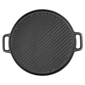 SOGA 30cm Round Cast Iron Ribbed BBQ Pan Skillet Steak Sizzle Platter with Handle, Home & Living, Kitchen & Dining, Cookware, Frying Pans, ,  - NZ DEPOT 1