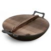 SOGA 36CM Commercial Cast Iron Wok FryPan with Wooden Lid Fry Pan, Home & Living>Kitchen & Dining>Cookware>Frying Pans, , , , ,  - NZ DEPOT 1