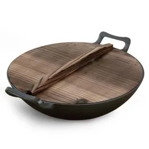 Buy SOGA 36CM Commercial Cast Iron Wok FryPan with Wooden Lid Fry Pan Online - Home & Living/Kitchen & Dining/Cookware/Frying Pans - 1 - NZ Depot Free Shipping