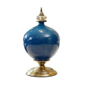 SOGA 38.50cm Ceramic Oval Flower Vase with Gold Metal Base Dark Blue, Home & Living, Home Decor, Vases, , ,  - NZ DEPOT 1