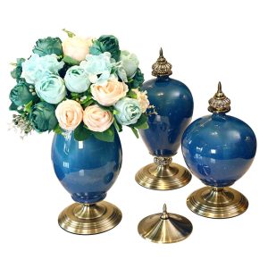 SOGA 3X Ceramic Oval Flower Vase with Blue Flower Set Dark Blue, Home & Living, Home Decor, Vases, , ,  - NZ DEPOT 1