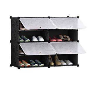 SOGA 4 Tier 2 Column Shoe Rack Organizer Sneaker Footwear Storage Stackable Stand Cabinet Portable Wardrobe with Cover, Furniture, Storage & Shelving, Shoe Storage, , ,  - NZ DEPOT 1