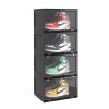 SOGA 4 Tier Black Portable Shoe Organiser Sneaker Footwear Folding Plastic Bin Stackable Storage Box with Magnetic Door, Furniture>Storage & Shelving>Shoe Storage, , , , ,  - NZ DEPOT 1