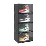 SOGA 4 Tier Black Portable Shoe Organiser Sneaker Footwear Folding Plastic Bin Stackable Storage Box with Magnetic Door, Furniture>Storage & Shelving>Shoe Storage, , , , ,  - NZ DEPOT 1