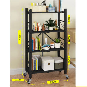 SOGA 4 Tier Steel Black Foldable Display Stand Multi-Functional Shelves Portable Storage Organizer with Wheels, Garden, Tools & Hardware, Garage Storage & Organisation, Utility Shelves, , ,  - NZ DEPOT 2