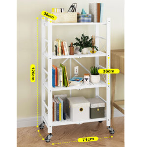 SOGA 4 Tier Steel White Foldable Display Stand Multi-Functional Shelves Portable Storage Organizer with Wheels, Garden, Tools & Hardware, Garage Storage & Organisation, Utility Shelves, , ,  - NZ DEPOT 2