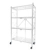 SOGA 4 Tier Steel White Foldable Display Stand Multi-Functional Shelves Portable Storage Organizer with Wheels, Garden, Tools & Hardware>Garage Storage & Organisation>Utility Shelves, , , , ,  - NZ DEPOT 1