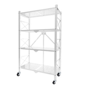 SOGA 4 Tier Steel White Foldable Display Stand Multi-Functional Shelves Portable Storage Organizer with Wheels, Garden, Tools & Hardware, Garage Storage & Organisation, Utility Shelves, , ,  - NZ DEPOT 1