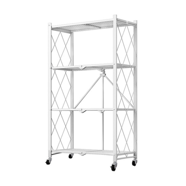 Soga 4 Tier Steel White Foldable Kitchen Cart Multi-Functional Shelves Portable Storage Organizer With Wheels, Garden, Tools &Amp; Hardware, Garage Storage &Amp; Organisation, Utility Shelves, , ,  - Nz Depot 1