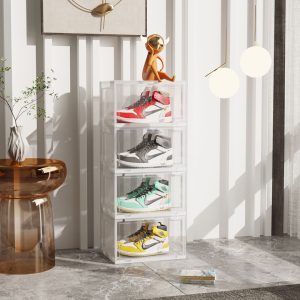 SOGA 4 Tier Transparent Portable Shoe Organiser Sneaker Footwear Folding Plastic Bin Stackable Storage Box with Magnetic Door, Furniture, Storage & Shelving, Shoe Storage, , ,  - NZ DEPOT 2