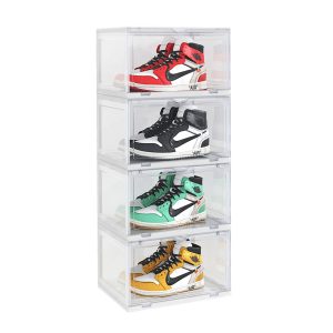 SOGA 4 Tier Transparent Portable Shoe Organiser Sneaker Footwear Folding Plastic Bin Stackable Storage Box with Magnetic Door, Furniture, Storage & Shelving, Shoe Storage, , , Slow Cookers & Pressure Cookers - NZ DEPOT 1