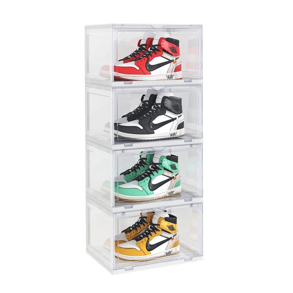 Soga 4 Tier Transparent Portable Shoe Organiser Sneaker Footwear Folding Plastic Bin Stackable Storage Box With Magnetic Door, Furniture, Storage &Amp; Shelving, Shoe Storage, , ,  - Nz Depot 1