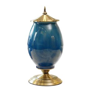 SOGA 40.5cm Ceramic Oval Flower Vase with Gold Metal Base Dark Blue, Home & Living, Home Decor, Vases, , ,  - NZ DEPOT 1