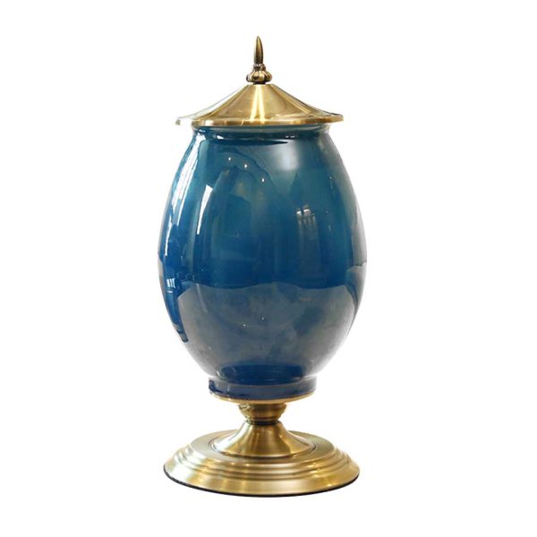 SOGA 40.5cm Ceramic Oval Flower Vase with Gold Metal Base Dark Blue, Home & Living, Home Decor, Vases, , ,  - NZ DEPOT 1