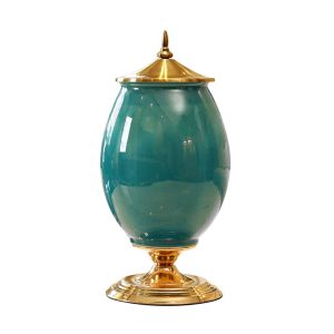 SOGA 40.5cm Ceramic Oval Flower Vase with Gold Metal Base Green, Home & Living, Home Decor, Vases, , ,  - NZ DEPOT 1