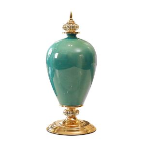 SOGA 42.50cm Ceramic Oval Flower Vase with Gold Metal Base Green, Home & Living, Home Decor, Vases, , ,  - NZ DEPOT 1