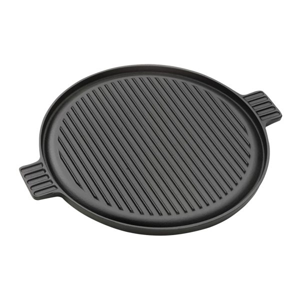 SOGA 43cm Round Ribbed Cast Iron Frying Pan Skillet Steak Sizzle Platter with Handle, Home & Living>Kitchen & Dining>Cookware>Frying Pans, , , , ,  - NZ DEPOT 1