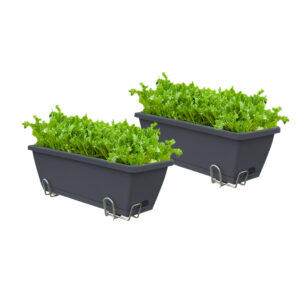 SOGA 49.5cm Black Rectangular Planter Vegetable Herb Flower Outdoor Plastic Box with Holder Balcony Garden Decor Set of 2, Garden, Tools & Hardware, Gardening & Lawn Care, Pots, Planters & Container Accessories, , ,  - NZ DEPOT 1