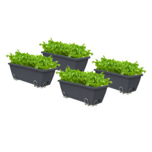 SOGA 49.5cm Black Rectangular Planter Vegetable Herb Flower Outdoor Plastic Box with Holder Balcony Garden Decor Set of 4 NZ DEPOT - NZ DEPOT