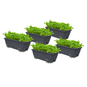 SOGA 49.5cm Black Rectangular Planter Vegetable Herb Flower Outdoor Plastic Box with Holder Balcony Garden Decor Set of 5, Garden, Tools & Hardware, Gardening & Lawn Care, Pots, Planters & Container Accessories, , ,  - NZ DEPOT 1