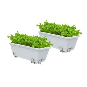 Buy SOGA 49.5cm Gray Rectangular Planter Vegetable Herb Flower Outdoor Plastic Box with Holder Balcony Garden Decor Set of 2 Online - Garden, Tools & Hardware/Gardening & Lawn Care/Pots, Planters & Container Accessories - 1 - NZ Depot Free Shipping