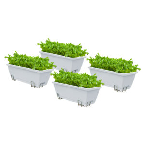 SOGA 49.5cm Gray Rectangular Planter Vegetable Herb Flower Outdoor Plastic Box with Holder Balcony Garden Decor Set of 4, Garden, Tools & Hardware, Gardening & Lawn Care, Pots, Planters & Container Accessories, , ,  - NZ DEPOT 1