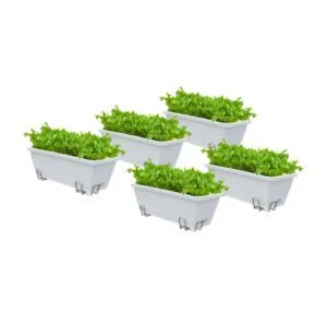 Buy SOGA 49.5cm Gray Rectangular Planter Vegetable Herb Flower Outdoor Plastic Box with Holder Balcony Garden Decor Set of 5 Online - Garden, Tools & Hardware/Gardening & Lawn Care/Pots, Planters & Container Accessories - 1 - NZ Depot Free Shipping