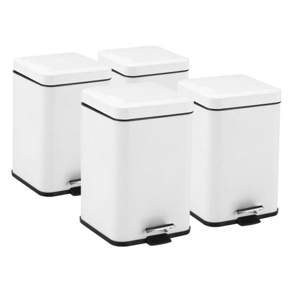SOGA 4X 12L Foot Pedal Stainless Steel Rubbish Recycling Garbage Waste Trash Bin Square White, Home & Living>Kitchen & Dining>Kitchen Storage>Kitchen Bins, , , , ,  - NZ DEPOT 1