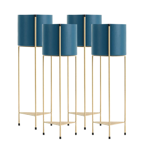 SOGA 4X 2 Layer 65cm Gold Metal Plant Stand with Blue Flower Pot Holder Corner Shelving Rack Indoor Display, Home & Living>Home Decor>Indoor Pots, Planters and Plant Stands, , , , ,  - NZ DEPOT 1