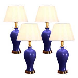 SOGA 4X Blue Ceramic Oval Table Lamp with Gold Metal Base, Home & Living, Lighting, Indoor Lights, Lamps, Table Lamps,  - NZ DEPOT 1