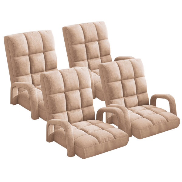 SOGA 4X Foldable Lounge Cushion Adjustable Floor Lazy Recliner Chair with Armrest Khaki, Furniture>Living Room Furniture>Occasional Chairs, , , , ,  - NZ DEPOT 1