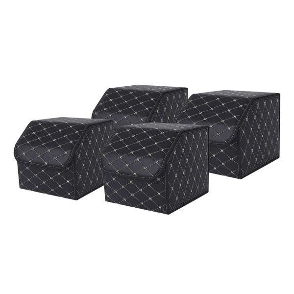 SOGA 4X Leather Car Boot Collapsible Foldable Trunk Cargo Organizer Portable Storage Box Black/Gold Stitch Small, Garden, Tools & Hardware>Automotive Parts & Accessories>Accessories & Car Care>Interior Accessories, , , , ,  - NZ DEPOT 1