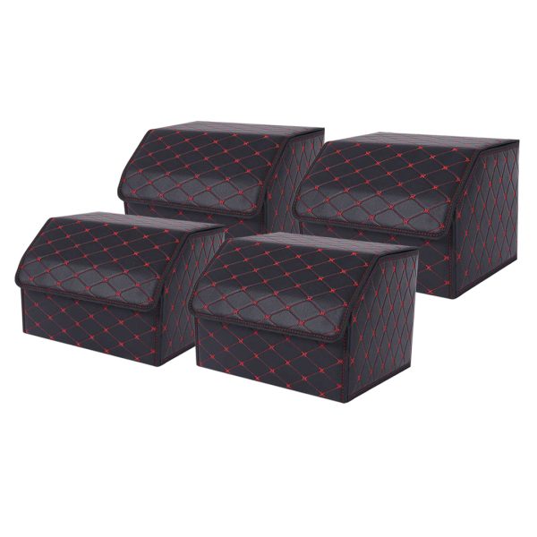 SOGA 4X Leather Car Boot Collapsible Foldable Trunk Cargo Organizer Portable Storage Box Black/Red Stitch Medium, Garden, Tools & Hardware>Automotive Parts & Accessories>Accessories & Car Care>Interior Accessories, , , , ,  - NZ DEPOT 1