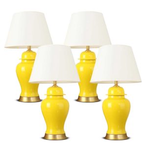 SOGA 4X Oval Ceramic Table Lamp with Gold Metal Base Desk Lamp Yellow, Home & Living, Lighting, Indoor Lights, Lamps, Table Lamps,  - NZ DEPOT 1