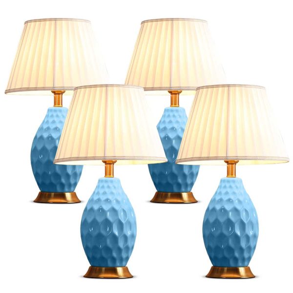 Soga 4X Textured Ceramic Oval Table Lamp With Gold Metal Base Blue, Home &Amp; Living, Lighting, Indoor Lights, Lamps, Table Lamps,  - Nz Depot 1