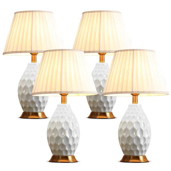 SOGA 4X Textured Ceramic Oval Table Lamp with Gold Metal Base White, Home & Living, Lighting, Indoor Lights, Lamps, Table Lamps,  - NZ DEPOT 1