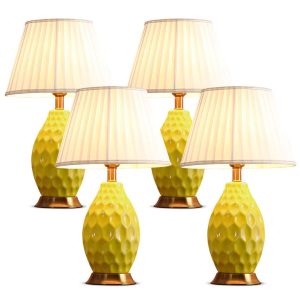 SOGA 4X Textured Ceramic Oval Table Lamp with Gold Metal Base Yellow, Home & Living, Lighting, Indoor Lights, Lamps, Table Lamps,  - NZ DEPOT 1