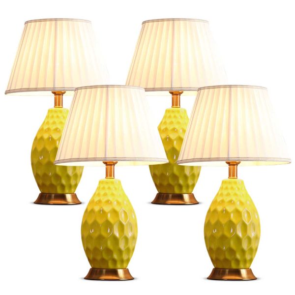 SOGA 4X Textured Ceramic Oval Table Lamp with Gold Metal Base Yellow, Home & Living, Lighting, Indoor Lights, Lamps, Table Lamps,  - NZ DEPOT 1