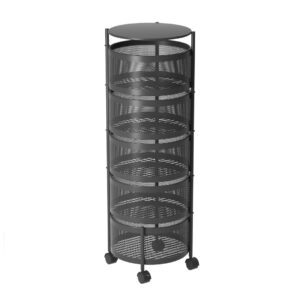 SOGA 5 Tier Steel Round Rotating Kitchen Cart Multi-Functional Shelves Portable Storage Organizer with Wheels, Garden, Tools & Hardware, Garage Storage & Organisation, Utility Shelves, , ,  - NZ DEPOT 1