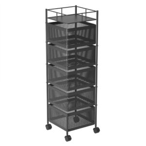 SOGA 5 Tier Steel Square Rotating Kitchen Cart Multi-Functional Shelves Portable Storage Organizer with Wheels, Garden, Tools & Hardware, Garage Storage & Organisation, Utility Shelves, , ,  - NZ DEPOT 1