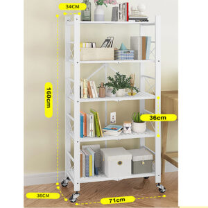 SOGA 5 Tier Steel White Foldable Display Stand Multi-Functional Shelves Portable Storage Organizer with Wheels, Garden, Tools & Hardware, Garage Storage & Organisation, Utility Shelves, , ,  - NZ DEPOT 2