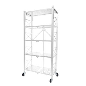 SOGA 5 Tier Steel White Foldable Display Stand Multi-Functional Shelves Portable Storage Organizer with Wheels, Garden, Tools & Hardware, Garage Storage & Organisation, Utility Shelves, , ,  - NZ DEPOT 1