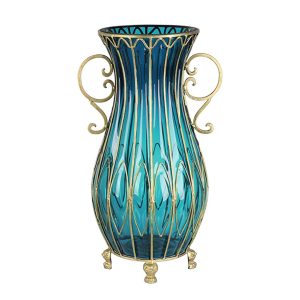 SOGA 51cm Blue Glass Oval Floor Vase with Metal Flower Stand, Home & Living, Home Decor, Vases, , ,  - NZ DEPOT 1